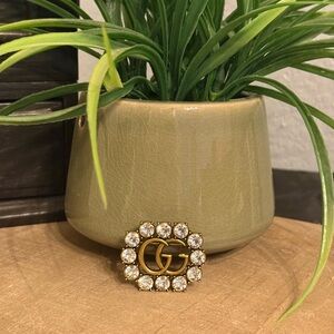 Gold Tone GG Crystal Brooch